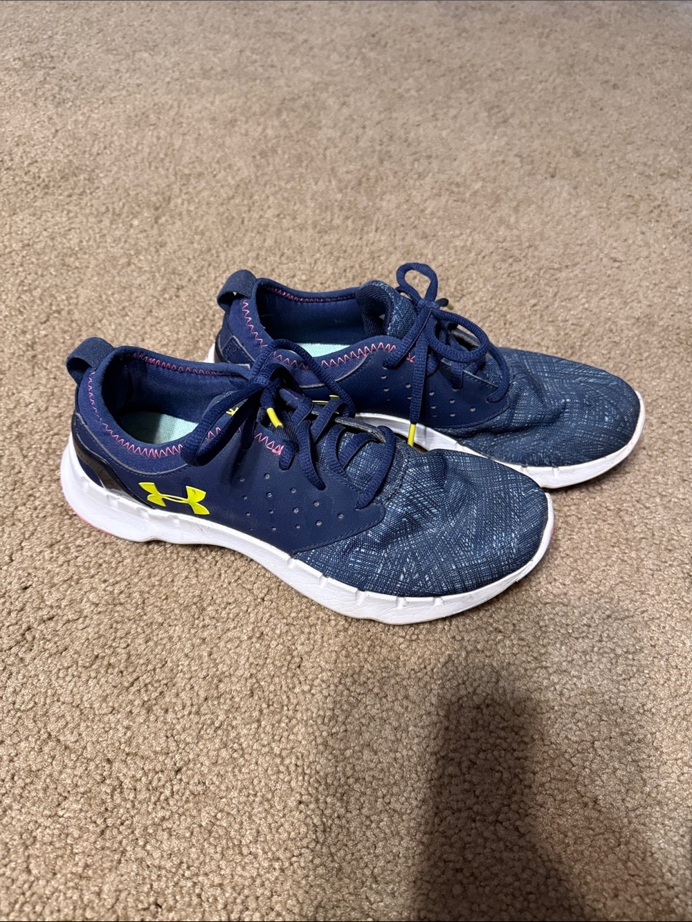 Under Armour Navy and Yellow Women’s' Lightweight Running Sneakers